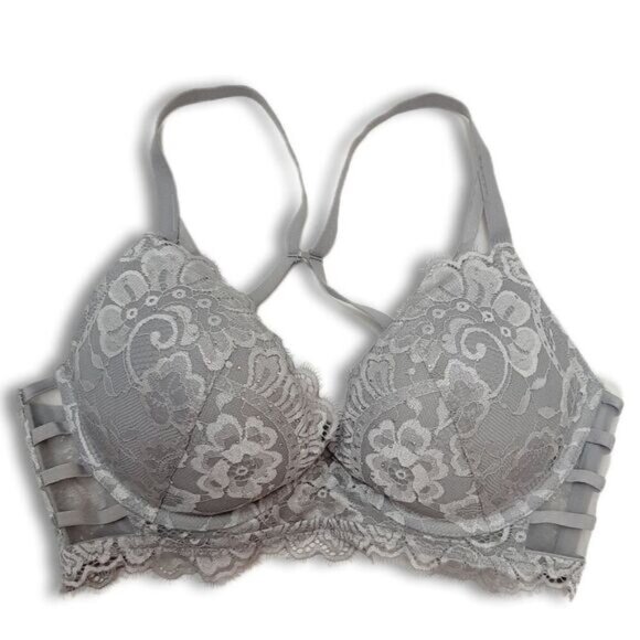 LA SENZA Beyond Sexy Push-up Bra Floral Lace & Rhinestones Grey Sz 36C - Picture 1 of 16